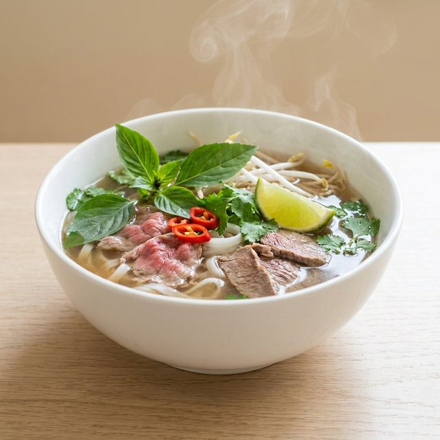 Beef phở with fresh herbs